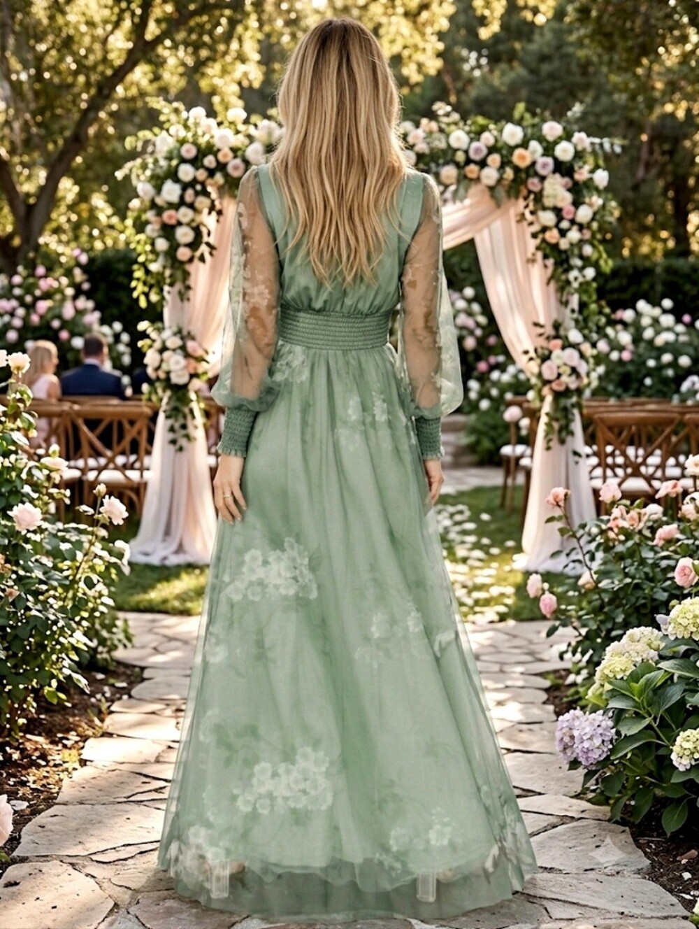 Baltic Born Layla Tulle Maxi Dress Dusty Green Floral Size Large NWT - Picture 2 of 16